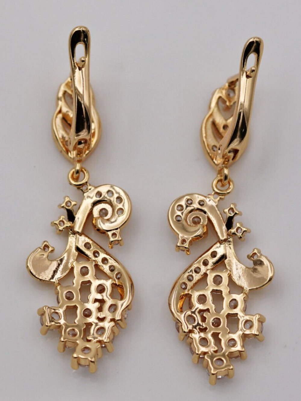 18K Yellow Gold Filled Flower Chandelier White Diamond Zircon Dangle Earrings - Picture 4 of 4